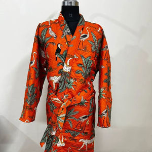 Manteau long matelassé chauffant en coton imprimé animalier orange pour femme, avec ceinture, idéal pour l'automne et l'hiver - Product Image 1