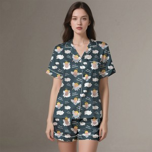 Premium Adult <b>Silk</b> Satin Luxury Sleepwear Set Lightweight Digital Print Pajamas Soft Smooth Breathable Summer Spring Nightwear - Product Image 1