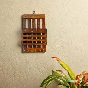 Porte-clés mural en bois avec crochets |   Organisateur de clés artisanal rustique pour entrée, salle de bain, salon, décoration intérieure - Product Image 1