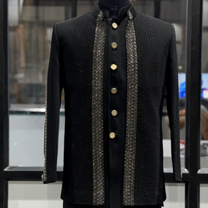 <b>Men's</b> Black for Indo Western Sherwani Embroidery Designer Wedding Party Ethnic Jacket <b>Kurta</b> Wrinkle Free Moisture Wicking Sun - Product Image 1