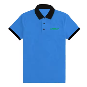 Polo Azul de Manga Corta para Hombre con Ribete en Contraste y Logotipo Estampado en la Parte Delantera, Corte Regular, Algodón Piqué, Estilo Casual - Product Image 1