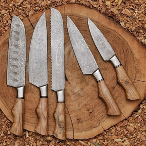 Juego de chef de acero de Damasco hecho a mano, estuche de cuero fino de 5 piezas, mango de madera, cuchillos para verduras personalizados con mango de madera de Olivo - Product Image 2