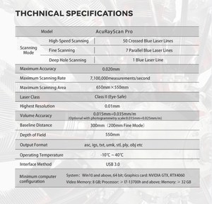 Máy quét 3D cầm tay thông minh 50 dòng laser màu xanh vượt qua máy quét 3D tốc độ cao cho xe ô tô bội thu - Product Image 4