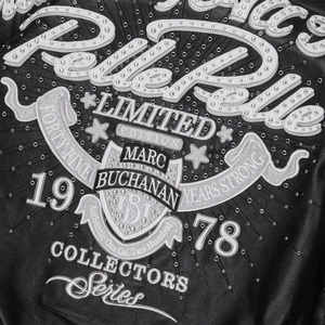 Chaqueta Negra 100% Cuero Puro con Bordado de Pedrería, Estilo Urbano Americano Premium de Invierno, Talla Grande, Cierre de Cremallera, Cuello Alto, Unisex - Product Image 5