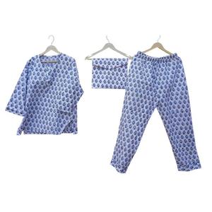 Conjunto de Pijama de Algodón con Estampado Floral Digital Indio, Elegante, Lujoso, Moderno, Transpirable, Suave, de Secado Rápido, Mangas Largas para Mujer - Product Image 2