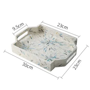 Plateau de service à incrustation de nacre au Design Unique avec poignées plateau décoratif Capiz en mosaïque pour cadeau Eid Ramadan - Product Image 6