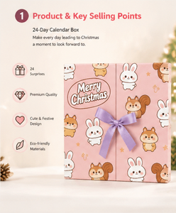 Organisateur de surprise de Noël avec animaux mignons, 24 tiroirs numérotés, emballage réutilisable pour enfants et famille, boîte de calendrier de l'avent - Product Image 5