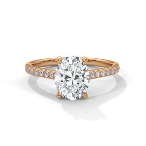 Bague de fiançailles en diamant taille ovale avec bande pavée en or blanc, jaune et rose 10K, 14K, 18K - Product Image 3