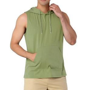 Débardeurs à capuche pour hommes les plus vendus, en coton, pour la musculation, sans manches, teint en vert, pour usage décontracté - Product Image 2