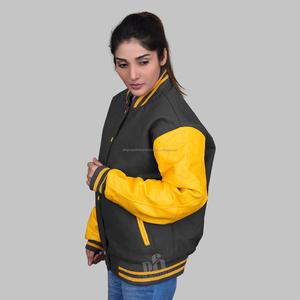 Chaquetas universitarias grises y amarillas Chaqueta Estilo universitario informal para el invierno Características bordadas Servicio OEM disponible - Product Image 4