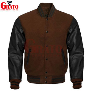 Veste d'hiver matelassée élégante pour homme GRATO, en laine de haute qualité, style varsity, avec broderie chenille et manches en cuir - Product Image 1