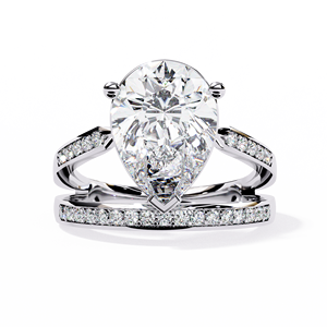 Ensemble de bagues de mariage de luxe en or plaqué vintage avec diamant de laboratoire de 5,50 carats de forme poire certifié IGI, pavé élégant - Product Image 4