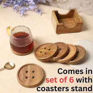 Ensemble de sous-verres en forme de bouton en bois naturel avec support Fini parfait pour protéger votre table et votre comptoir tout en ajoutant de l'élégance - Product Image 4