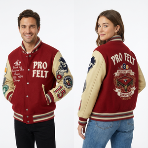 Veste de baseball universitaire à manches en cuir à revers côtelés de style tendance avec patch brodé pour hommes - Product Image 4