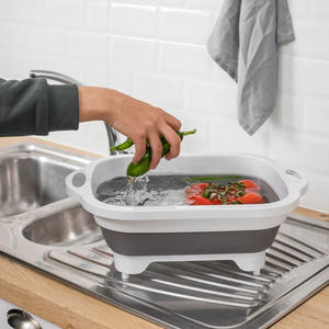 Tabla de Cortar Rectangular Plegable de Diseño Moderno con Escurridor, Base Antideslizante para Cocina, para Cortar y Escurrir Alimentos - Product Image 2