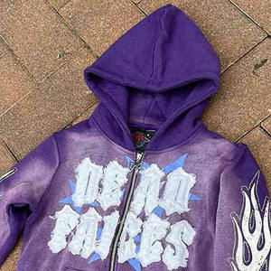 Sweat à capuche Streetwear personnalisé pour hommes, délavage à l'acide vintage, délavé au soleil, double couche en détresse sans ficelle, fermeture éclair 100% coton hiver - Product Image 5