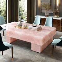 Mesa de Comedor Rectangular de Cuarzo Rosa y Cuarzo Blanco de Lujo |   Artículos Hechos a Mano, Pulidos, Ecológicos, de Piedras Semipreciosas