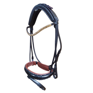 Brida de caballo vegetal equino de cuero de primera calidad, tocado acolchado suave con brazaletes de diamantes de imitación para montar - Product Image 1