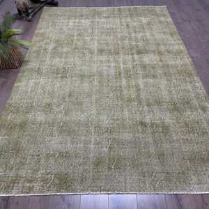 Tapis turc vintage 6,4x9,5 pi (196x291 cm), tapis oriental en laine verte - Product Image 1