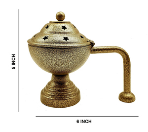 Brûleur d'encens en laiton pur avec finition dorée Décoration de bureau à domicile-Support d'air de parfum aromatique avec poignée pour parfum d'ambiance - Product Image 3