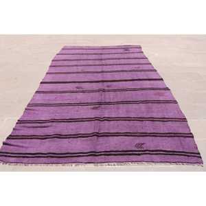 พรมตุรกีขนาด 6.4x10.3 ฟุต พรมวินเทจขนาดใหญ่ พรมลายดอกไม้สีม่วง - Product Image 1