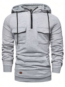 Personnalisé poids lourd peigné anneau filé coton biologique sweats à capuche homme 100% coton Pima lourd quart fermeture éclair sweats à capuche - Product Image 4