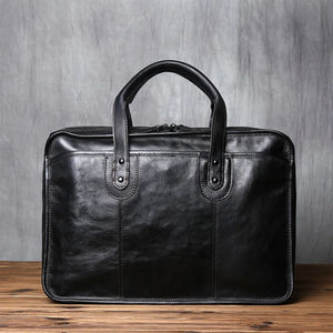 Factory Custom Vintage Style Genuine <b>Leather</b> Laptop Briefcase <b>Bag</b> Luxury Classic Office <b>Bag</b> Black Large Portable Zipper Reusable - Product Image 2