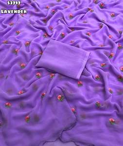 ผ้าซารีผ้าไหมจอร์เจียต์แท้แบบดั้งเดิมของอินเดียสำหรับผู้หญิง ดีไซน์ล่าสุด พร้อมงานปักลายบุตติทั่วผืน มีสินค้าในสต็อก - Product Image 6