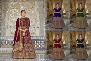 Vente en ligne de costume en velours indien et pakistanais Collection de travail élégant avec côtés avant et arrière - Product Image 4