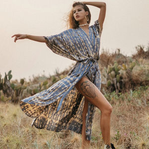 Kimono Elegante de Rayón Bordado para Mujer, Túnica de Playa, Ropa de Dormir de Manga Larga para Verano - Product Image 1