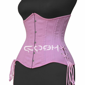 Corsé de Algodón Rosa Personalizado con Diseño de Lazos en la Cadera |    Corsé de algodón con tiras en la cadera - Product Image 4