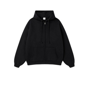<b>Men's</b> Oversized <b>Black</b> Zip-Up Fleece Hoodie Polyester/Cotton Regular Fit Solid Color Pocket Design Breathable Waterproof Autumn - Product Image 1