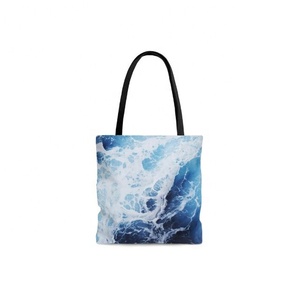 Cute Sea Waves Printed Foldable <b>Large</b> Capacity <b>Canvas</b> Shoulder Handbag Eco-friendly Reusable Diy Customizable 100% Cotton Bags - Product Image 1