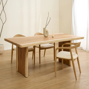 Table à manger rectangulaire en bois de suar massif moderne avec plateau épais et pieds en panneaux pour la maison et l'hôtel, 6 places - Product Image 2