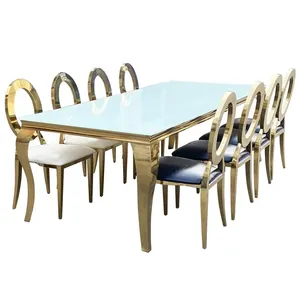 Modern moda popüler temperli cam dikdörtgen üst dekorasyon yemek masası