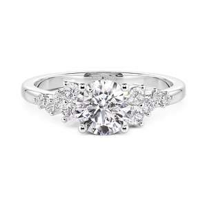 Jeulia Rhodium Plated Copper Cluster Round Cut Engagement <b>Ring</b> with Side Stones - Product Image 3