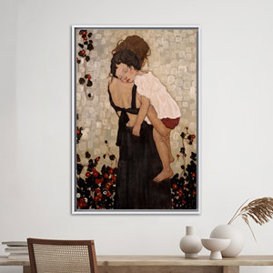 Modern Gustav Klimt Art Canvas Print, Elegant Mother and Child Design,White <b>Framed</b> - Product Image 1