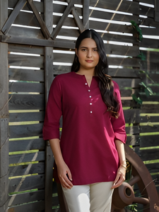 เสื้อเคอตต้อนแฟชั่นสตรีแบบลำลองสีไวน์สไตล์พื้นเมืองฤดูร้อน - Product Image 5