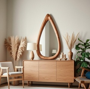 Luxury Handmade Wooden Art Deco Asymmetrical Wall <b>Mirror</b> Modern Designer for Home Decor at Cheap Price - Product Image 1