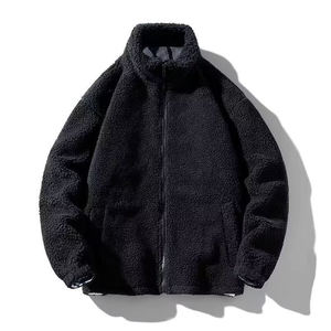 Veste en polaire épaisse à fermeture éclair avec logo sur le devant, grande taille, décontractée, en fourrure de mouton, pour homme, automne-hiver, vente en gros - Product Image 5