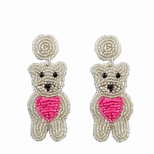 Boucle d'oreille élégante fantaisie broderie saint valentin ours graine perlée avec de beaux bijoux de travail manuel - Product Image 1