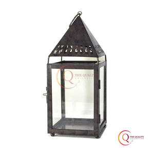 Elegant Minimalist <b>Glass</b> Lantern with Unique Pyramid Top and <b>Reflective</b> Decorative Handle Versatile Use Metal Material - Product Image 1