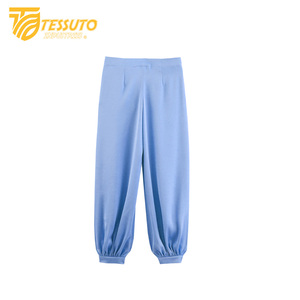 Femmes été nouveau matériau en soie Style décontracté taille haute mince ample jambe droite cordon fermeture pantalon pantalon - Product Image 2