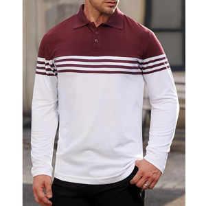 Camisas de Manga Larga para Hombre de Alta Calidad, Corte Ajustado, 100% Algodón, Bloques de Color, Rayas, Tejido de Punto Transpirable, OEM ODM - Product Image 4