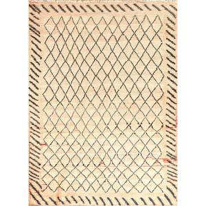 พรมขนสัตว์ถักมือสีเบจและสีน้ำตาลลายเรขาคณิตสำหรับห้องนั่งเล่นและรถยนต์ ขนาด 9x12 รุ่น Pae-4558 - Product Image 1