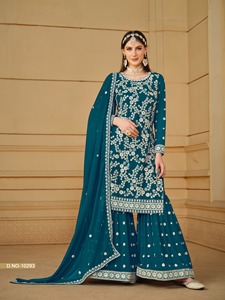 Traje Georgette Sharara de alta calidad para mujer, bellamente bordado para fiestas, ropa India Pakistaní para el Festival Eid - Product Image 3