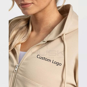 เสื้อสเวตเตอร์ผ้าฝ้ายสำหรับผู้หญิงเสื้อฮู้ดกันหนาวแบบมีซิปด้านหน้าแขนยาวสีพื้นเสื้อครอปผ้าขนแกะปักสำหรับฤดูหนาว - Product Image 3