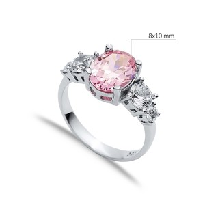 Round CZ Oval Pink <b>Quartz</b> Stone Cluster <b>Ring</b> Wholesale Turkish Handmade 925 Sterling Silver Jewelry for Lady - Product Image 2