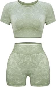 Hawk Eye Sport's Cotton Ribbed High-Waist Fitness Bra Legging Yoga Set Patrón sólido con cierre de cintura elástica PayPal verificado - Product Image 4