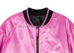 Trending Custom Satin Bomber Lightweight Pink <b>Jacket</b> for <b>Men</b> Ribbed Hem Side Waist Pockets Zipper Closure For Daily Wear - Product Image 3